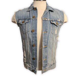 Standard Cloth Men's Small Frayed Denim Sleeveless Button-down Patriotic Vest